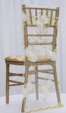 1 X Ivory/Gold Vintage Veil Chiavari /chiffon Chair Full Hood Back Cover Wedding