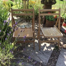 Pair VTG Retro Wooden Folding Chair / Mid Century / Slated /Garden/Dining