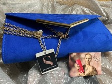 beautiful classy, new blue clutch, shoulder, bag with gold chain