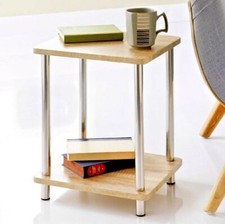 Small 2/3 Tier Oak Finish Side Table with Shelf Office Bedroom Coffee End Table