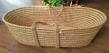 Natural palm woven large Moses basket with handles M&S mattress  88 x 45cm VGC 