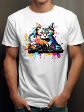 Cat DJ T-Shirt Mens DJ Gig Junglist Drum & Bass House Music Urban Dance Rave