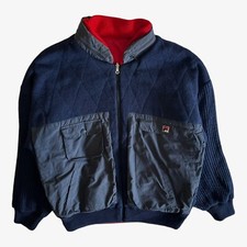Vintage 80s Men's Fila Reversible Navy Knitted Utility Jacket Ski Tactical Retro
