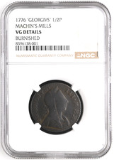 1776 Machin's Mills 'GEORGIVS'  1/2p  NGC VG Details Planchet Flaw Large Date