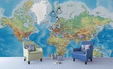 3D World Map Wallpaper Wall Mural Removable Self-adhesive Sticker 93