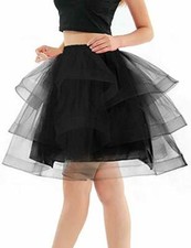 Women 3 Layer Cupcake Tutu Underskirt Midi Tulle Skirt for Princess Dance-Party