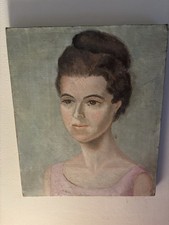 Vintage Portrait Oil Painting Of A Young Woman On Canvas (Antique Style)