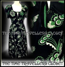 Celia Birtwell Vintage Topshop Green Black 40s Style Midi Tea Dress UK 8 36 4