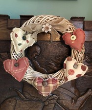 Wicker Door Wreath Decor Wall Hanging Autumn Colours Love Hearts Gingham Check