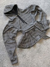 Womens Ladies Ruffle Hoodie Dogtooth Lounge Wear S M 8 10 12 Frill Sweat Puff