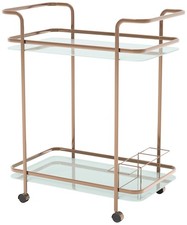 Vangara 27" Wide Champagne Metal Tempered Glass Tea Cart or Bar Cart