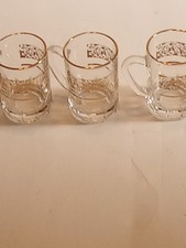 Mini Glass France Italy Tea Demitasse  Mug Set Gold Design Trim Lot 3