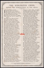 1880 Broadside Ballad Poetry Kidlington Choir before Church Organ Oxfordshire