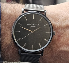 Rosefield Swiss Made Excellent Black Quartz Watch. 42mm New Batt Running