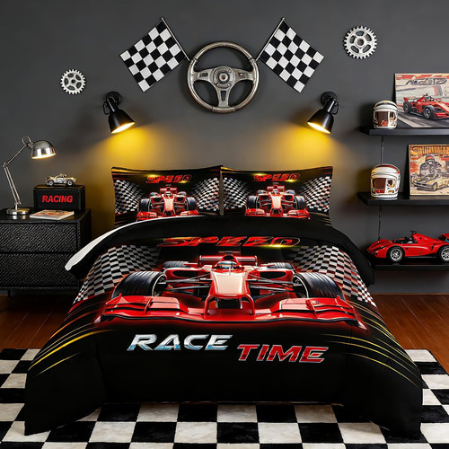 Red race car bedding - red,