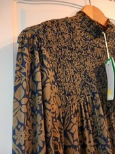 BNWT Boden Khaki High Neck Jersey Long Sleeve Floral Maxi Dress Size 16