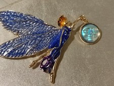 Enamelled  Crystal Fairy Brooch flying off with moon