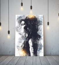 AMY WINEHOUSE 1 -DEEP FRAMED CANVAS WALL SKETCH ART PICTURE PAPER PRINT- BLACK