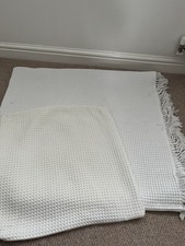 White Company Waffle Off White Cushion Cover & Waffle White Throw Unbranded