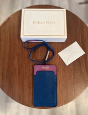 Emilio Pucci Leather Navy / Burgundy ID Holder Lanyard