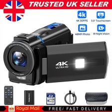 4K Video Camera Camcorder Ultra 48MP 3.0" IPS Touchscreen Screen IR Night Vision
