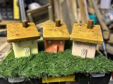 Garden Hand Painted Wooden Houses. Set of 3 Garden Ornaments for Outdoor