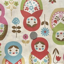 Kokka matryoshka (Russian doll) quilting/ craft/dress fabric remnants x2 