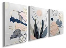 Abstract Framed Boho Wall Decor - 3 Pieces Green and Grey Plant Canvas Wall Art