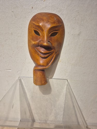 Wooden hand carved smiling man - carved,