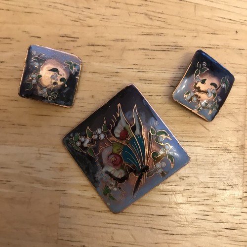 Copper cloisonné vintage clip - cloisonné,