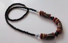 Multicoloured Sand Cast African Bead Glass Necklace Boho Layering Retro