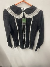 Brora Black Lace Detail Cotton Blouse Size 10 New with Tags