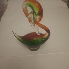 Multicoloured Glass Swan Ornament 18cm Tall And 13cm Wide 