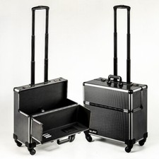 Pro Black Metal Aluminium Pilot Wheeled Trolley Case Hard Briefcase 4 Wheel MK