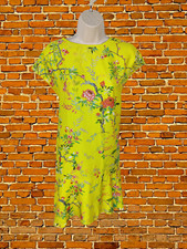 WOMENS ZARA SIZE EUR MEDIUM M YELLOW FLORAL SATIN ROUND NECK SHIFT DRESS KNEE