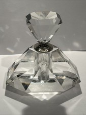 Vintage Art Deco Faceted Crystal Glass Large Perfume Bottle With Stopper