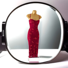 KAREN MILLEN VINTAGE Y2K RED GLAMOUR SEQUIN BEADED BODYCON DRESS UK 14 (US 10)