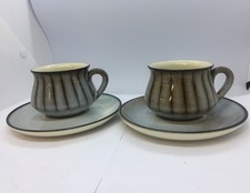 Denby Bourne Studio Cup and Saucer x2  Vintage Stoneware Grey Stripes VGC