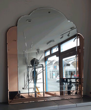 Large Vintage 1950's Art Deco Style Wall Mirror Tinted & Reverse Cut Pattern