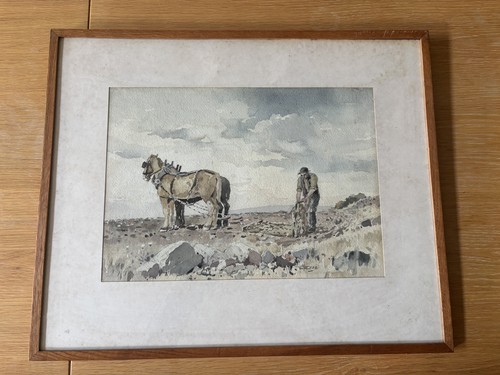 Watercolour farmer and horse - watercolour,
