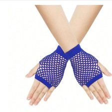 SHORT FISHNET GLOVES NEON FINGERLESS GLOVES 80S FANCY DRESS PARTY ACCESSORIES UK