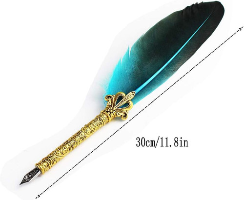 Handcrafted blue quill pen - handcrafted,