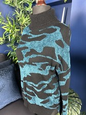 Karen Millen Jumper Roll Neck Wool Viscose Stretch Black Marble Green Medium