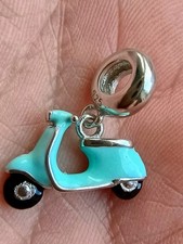 Bracelet Charm Vespa Moped Scooter Sterling Silver 925 Pendant & Velvet Pouch