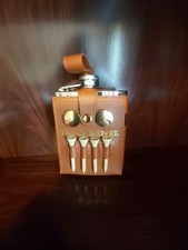 LEATHER GLENLIVET HIP FLASK WITH GOLF TEES AND MARKER