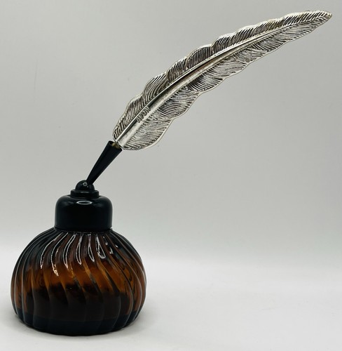 Avon art glass inkwell feather - art,