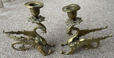 Pair Victorian Cast Brass Griffin Candlesticks c1880