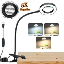 5X Magnifier Glass LED Desk Lamp With Clamp Beauty Crafts Repair Magnifying Lamp
