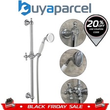 Edwardian Traditional Chrome Victorian Shower Kit Riser Rail + Shower Head +Hose