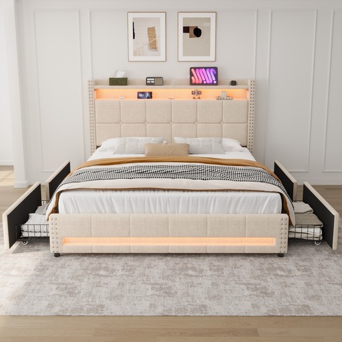 Double bed frame beige - bed,